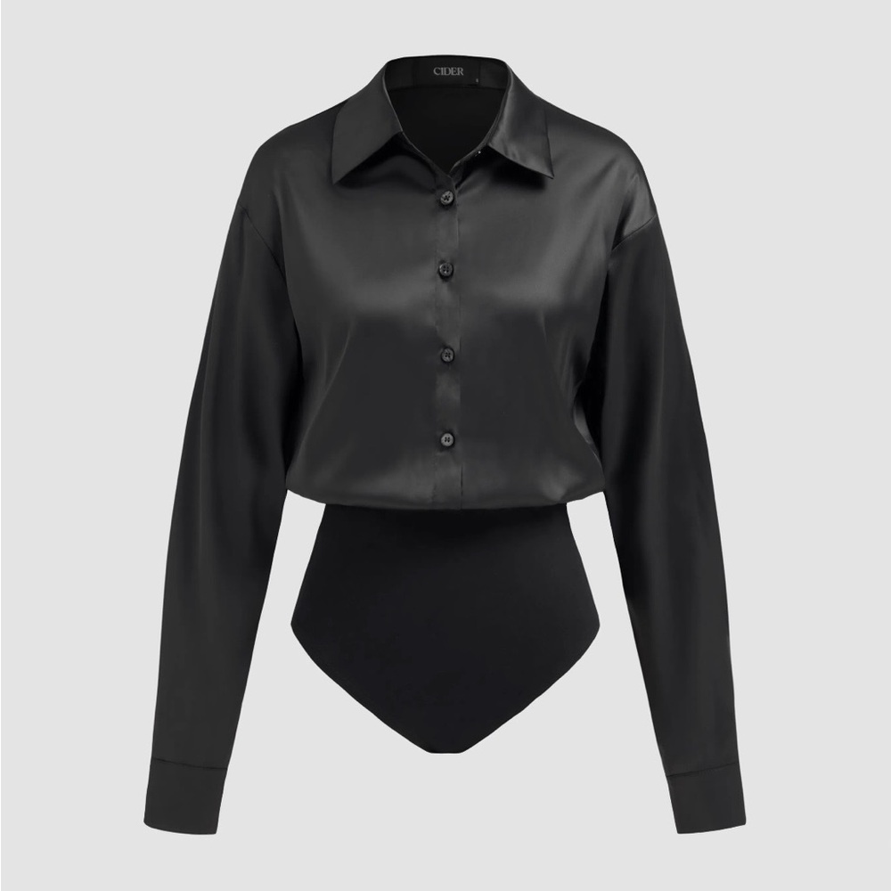 Cider Black Satin Bodysuit